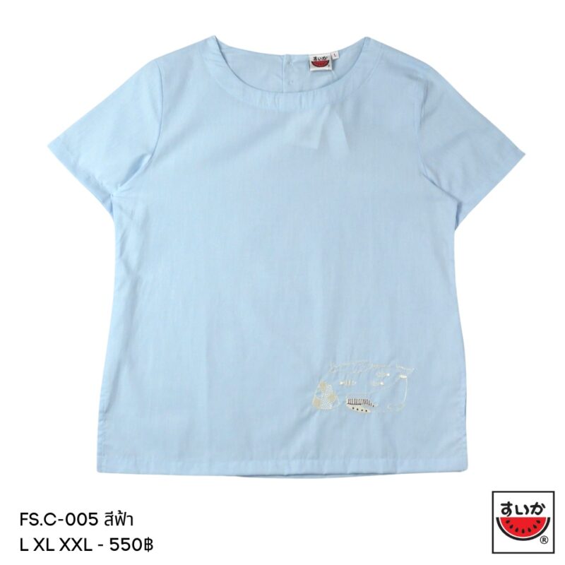 เสื้อแตงโม (SUIKA) - เสื้อคอตตอนเกาหลี  คอปาดกระดุมหลัง 3 เม็ด แขนสั้น ( FS.C )