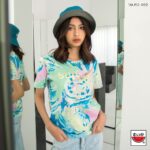 แตงโม (SUIKA) – เสื้อยืดคอกลมลายมัดย้อม พิมพ์ SUIKA สีฟอยล์เงิน TM.OP-002 (ฟ้า)