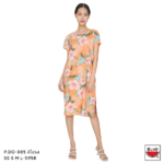 แตงโม (SUIKA) – เสื้อแตงโม เดรสผ้ายืดคอกลม พิมพ์ลายดอกชบา( P.DO-085 )