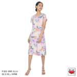 แตงโม (SUIKA) – เสื้อแตงโม เดรสผ้ายืดคอกลม พิมพ์ลายดอกชบา( P.DO-085 )