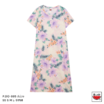 แตงโม (SUIKA) – เสื้อแตงโม เดรสผ้ายืดคอกลม พิมพ์ลายดอกชบา( P.DO-085 )