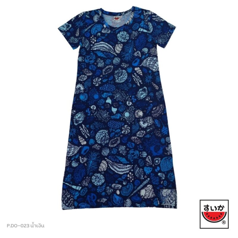 แตงโม (SUIKA) - เสื้อแตงโม เดรสผ้ายืดคอกลม พิมพ์ลายหอยทะเล ( P.DO-023 )