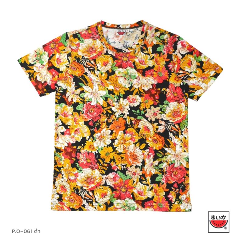 แตงโม (SUIKA) - เสื้อแตงโม เสื้อยืดคอกลม ลายดอกไม้ ( P.O-061 )
