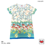 แตงโม (SUIKA) เสื้อแตงโมคอปาดตัวยาว มีกระเป๋าข้างลายลายนกฟรามิงโก้ (P.SC-079)