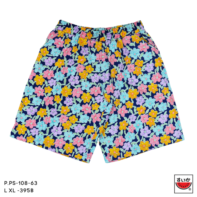 เสื้อแตงโม (SUIKA) - เสื้อแตงโม กางเกงเอวยางยืดขาสั้น พิมพ์ลายดอกไม้ (P.PS-108)