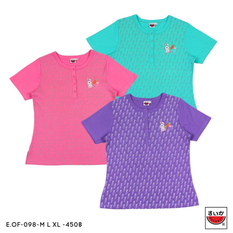 เสื้อแตงโม (SUIKA) - เสื้อยืดคอกลมเจาะสาบแขนสั้น ลายน้องกระต่าย E.OF-098