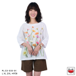 แตงโม (SUIKA) – เสื้อแตงโม คอปาดแขนสามส่วน ผ้าสลาฟ พิมพ์ลายดอกไม้ ( PL.C3 )