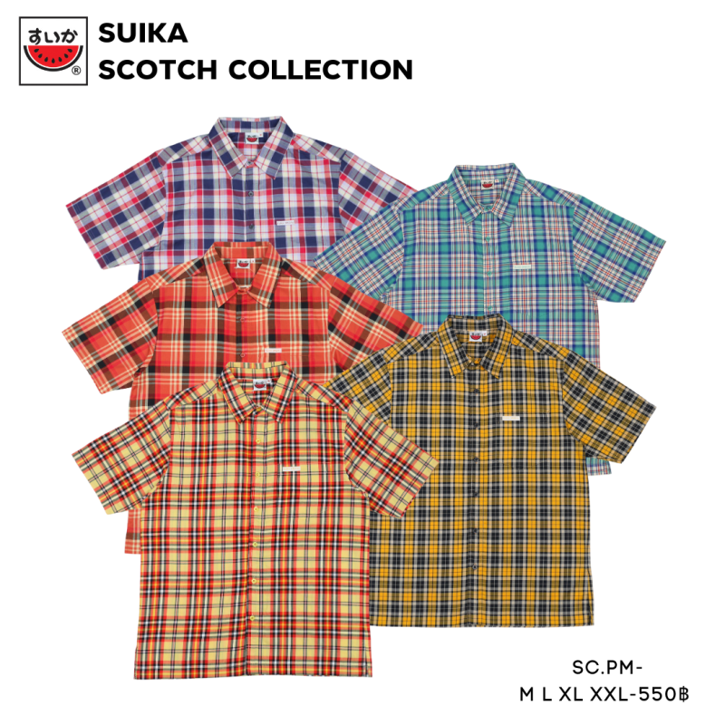 เสื้อแตงโม (SUIKA) เสื้อเชิ๊ตคอปกแขนสั้น ลายสก๊อต (ผ้าไม่ยืด) ( SC.PM-217 216 215 213 214 )