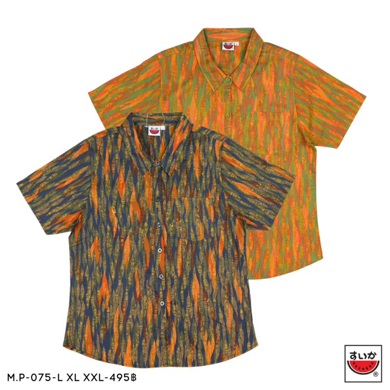 เสื้อแตงโม (SUIKA) แบบ:คอปกผ่าหน้าแขนสั้น ผ้าป่านมัสลิน (ผ้าไม่ยืด) (M.P-075)