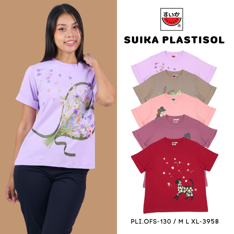 เสื้อแตงโม (SUIKA) -เสื้อยืดคอกลมแขนสั้นเบิ้ลปลายแขน ลายพิมพ์ลายพาติชอล  (PLI.OFS-212 211 192 118 130)